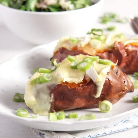 Sweet Potato Jackets (with Camembert and Green Onions)