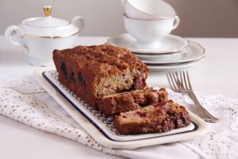 Rhubarb Loaf Cake with Blackberries