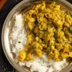 pin image with the title rhubarb fish curry.