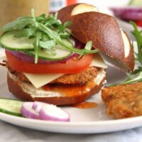 pork schnitzel baked in the oven and served as burger