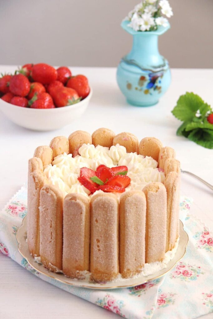 Easy Strawberry Charlotte Cake with Fresh Strawberries - Pastry Wishes