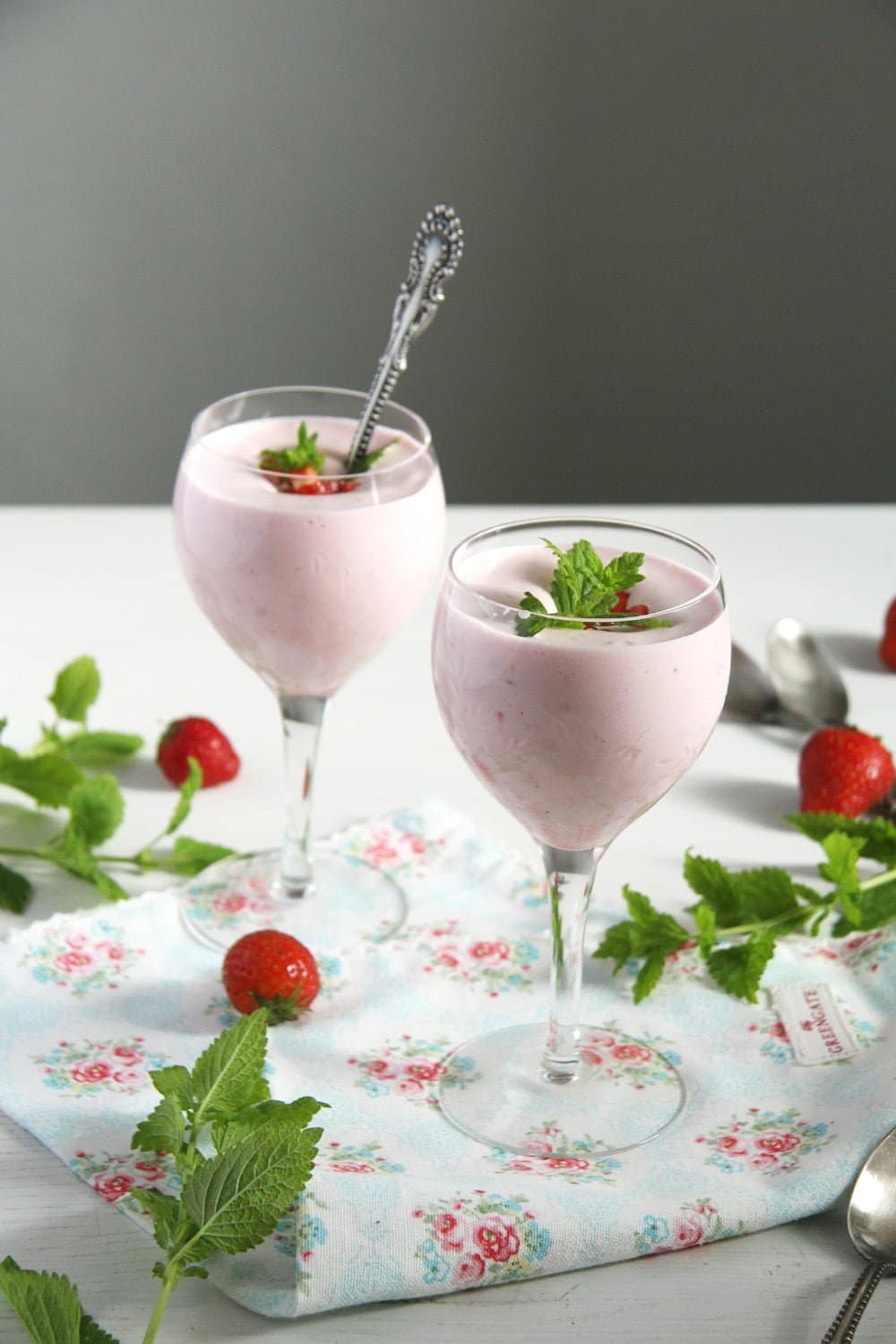 spring dessert in wine cups decorated with mint