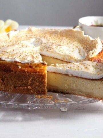 sliced german cheesecake with meringue topping