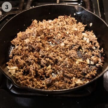 browning ground beef in a large skillet.