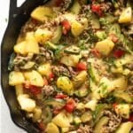 pinterest image with the title ground beef zucchini potatoes.