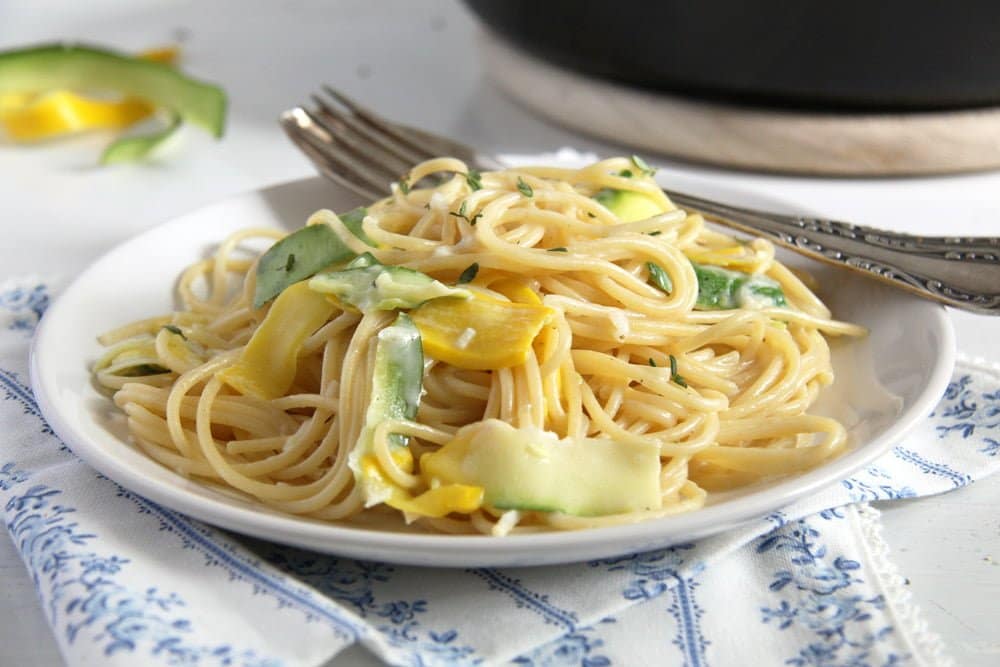 Spaghetti with Zucchini and Goat Cheese