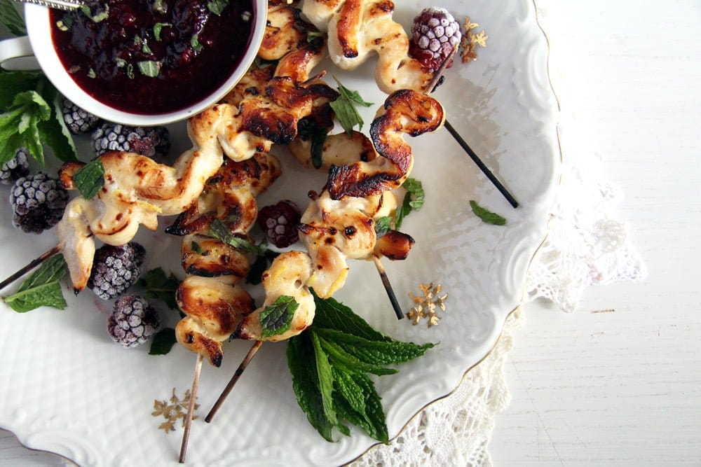 Chicken Skewers with Blackberry Sauce