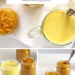 turmeric paste for golden milk in jars and in a cup