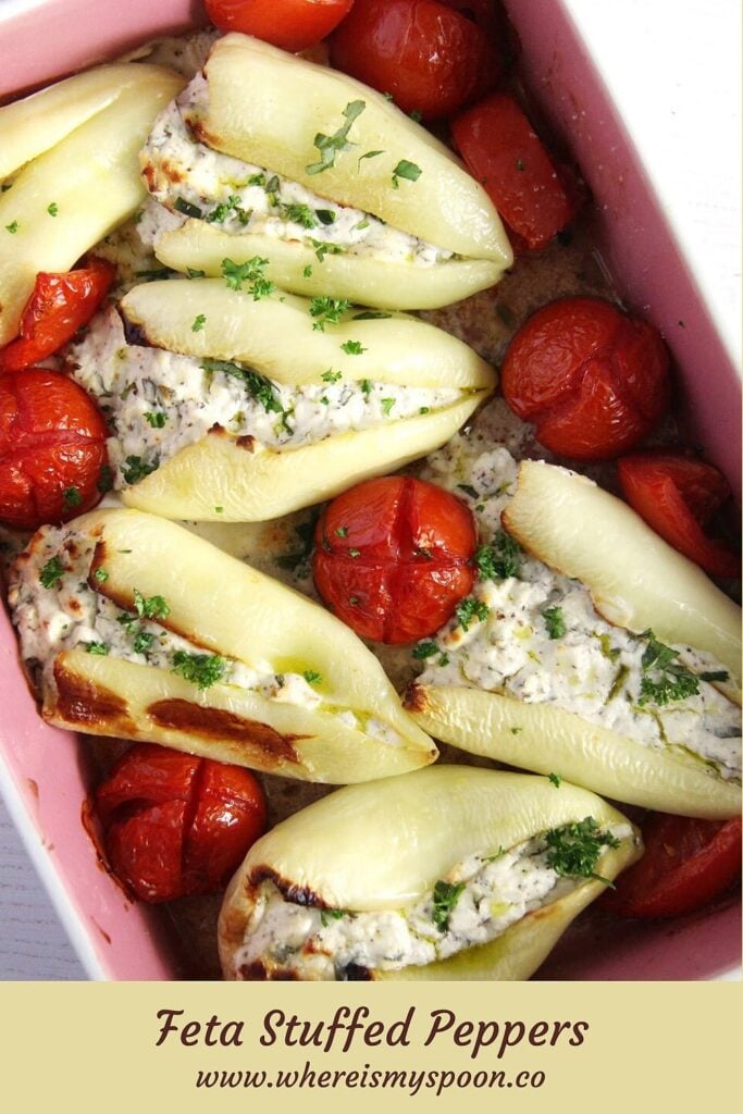 baked italian peppers with feta cheese and herbs