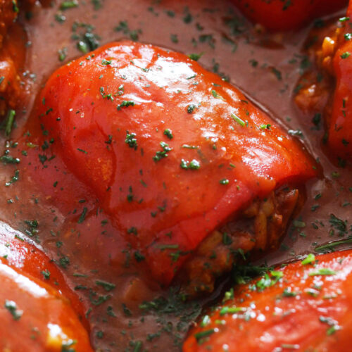 Stuffed Peppers with Mince in Tomato Sauce