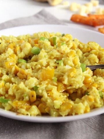 corn rice with cheese and basmati rice