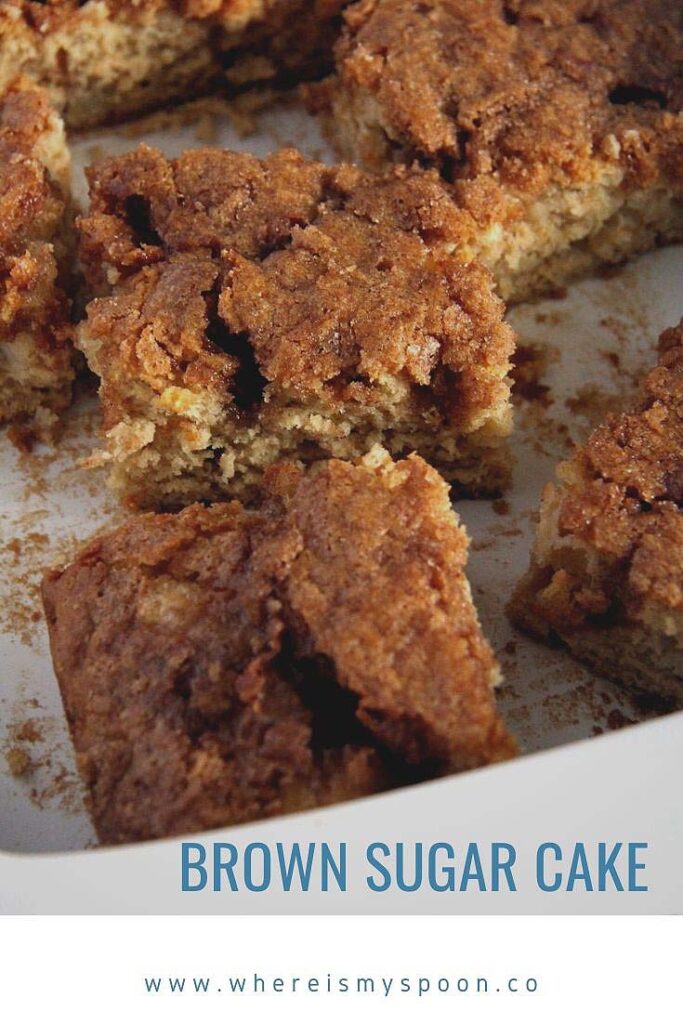 brown sugar cake with apples in a casserole dish