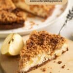 pin image with the title apple streusel cheesecake.