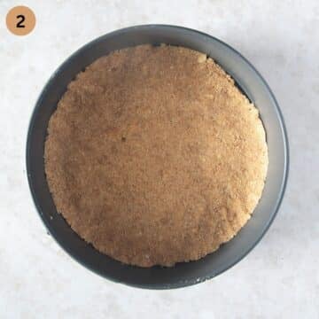 unbaked cheesecake crust in a springform.
