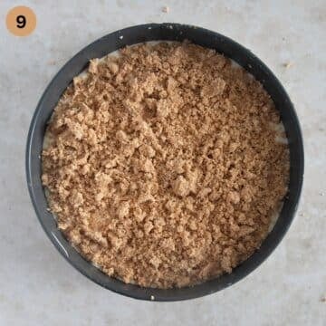 unbaked streusel cheesecake in a springform.