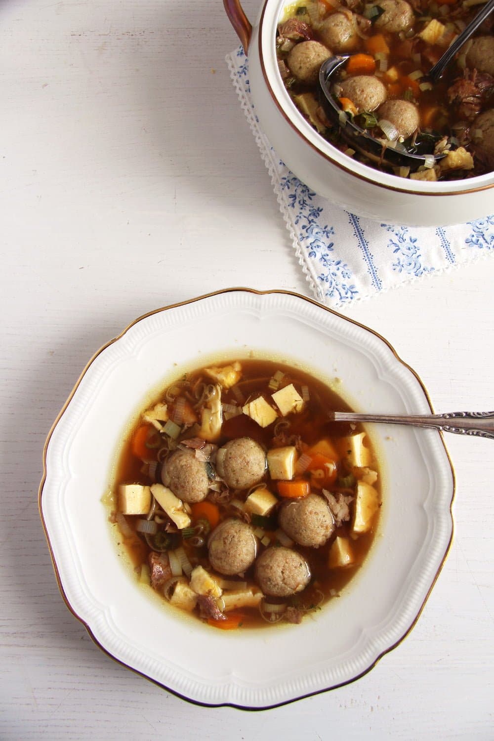 serving soup in a vintage plate