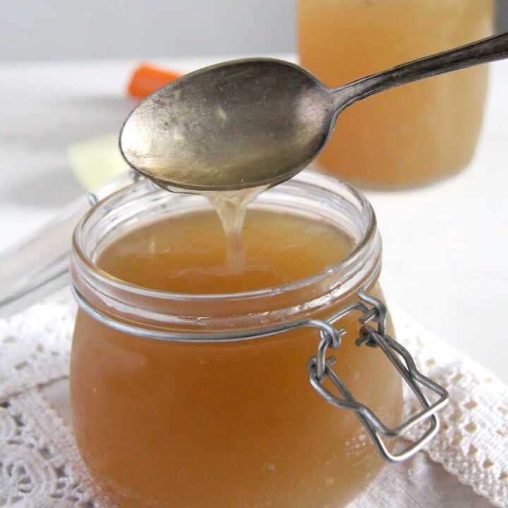 jellied beef bone broth falling from a spoon