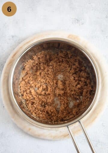 mixing brown sugar with butter and cinnamon in a small pan.