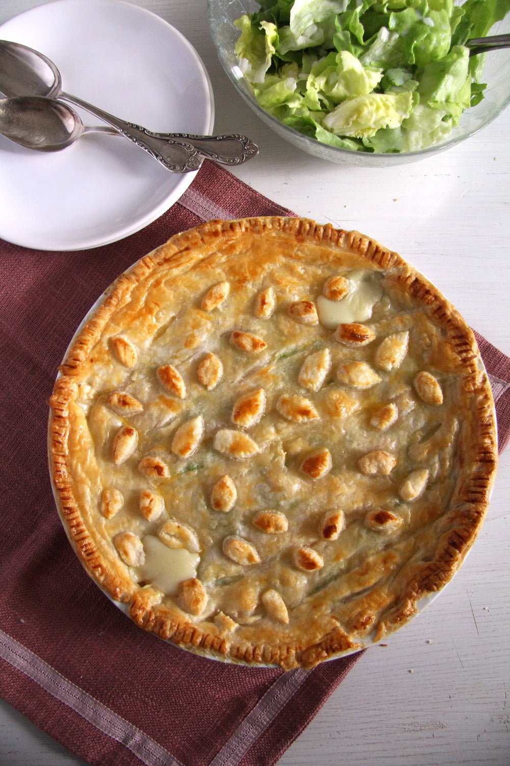 Chicken and Ham Pie with green salad