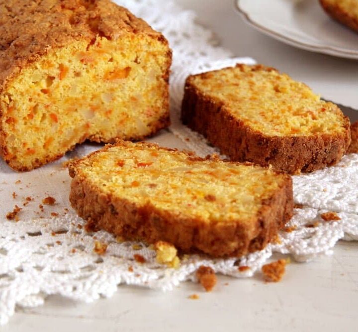pumpkin almond bread sliced on the table