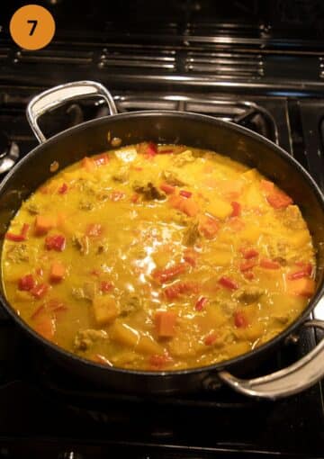 simmering curry in a large deep skillet.