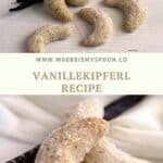 pinterest image with title vanillekipferl recipe.
