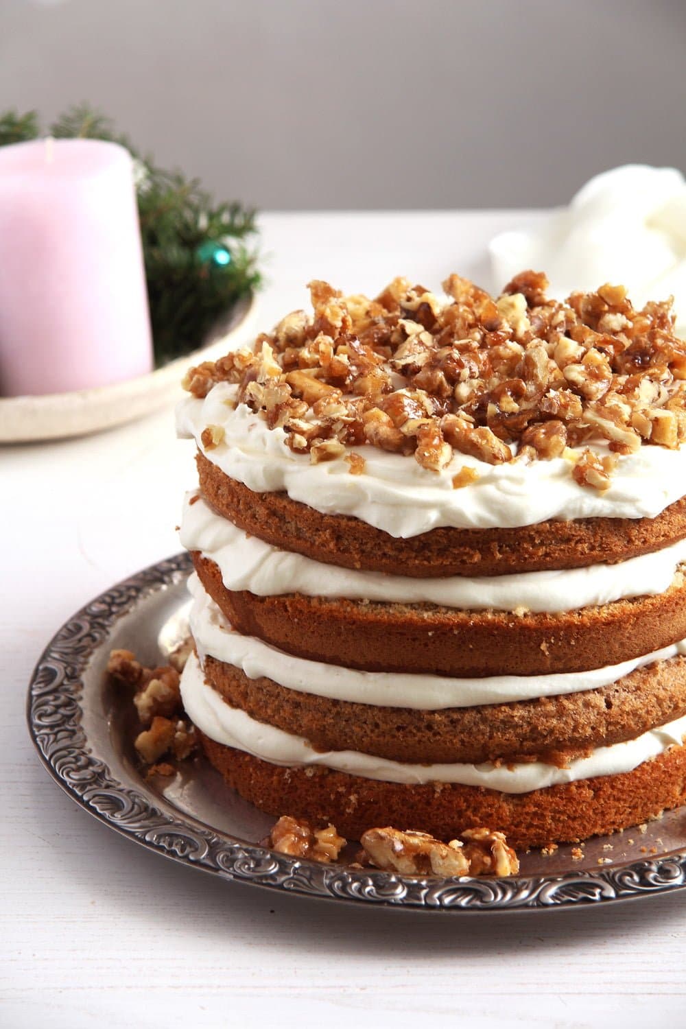 walnut cake with candied walnuts