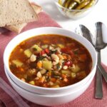 bone broth soup with beans and vegetables