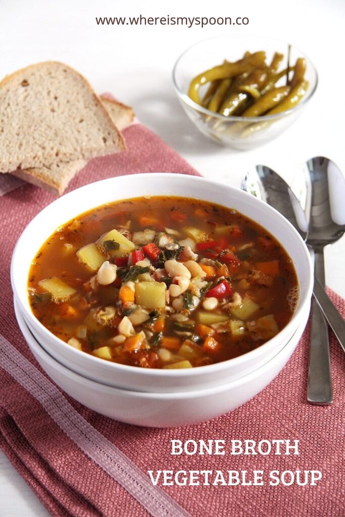 bone broth soup with beans and vegetables