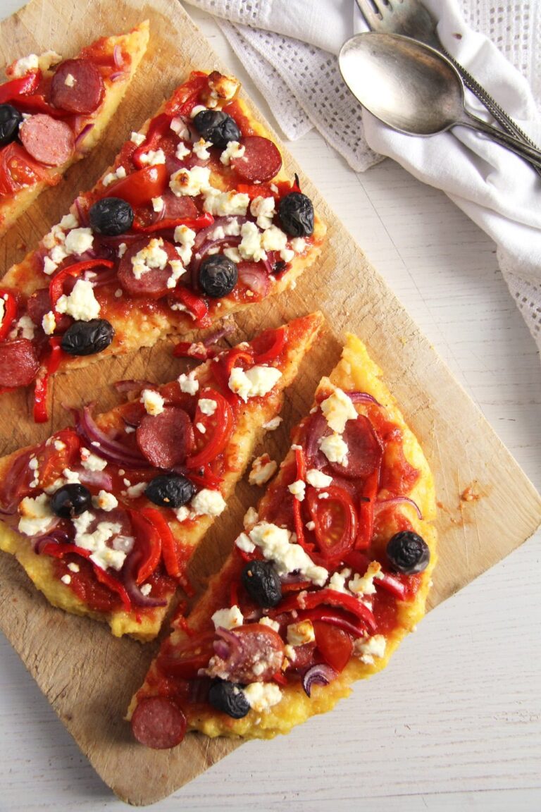 Polenta Crust Pizza (with Several Topping Ideas)