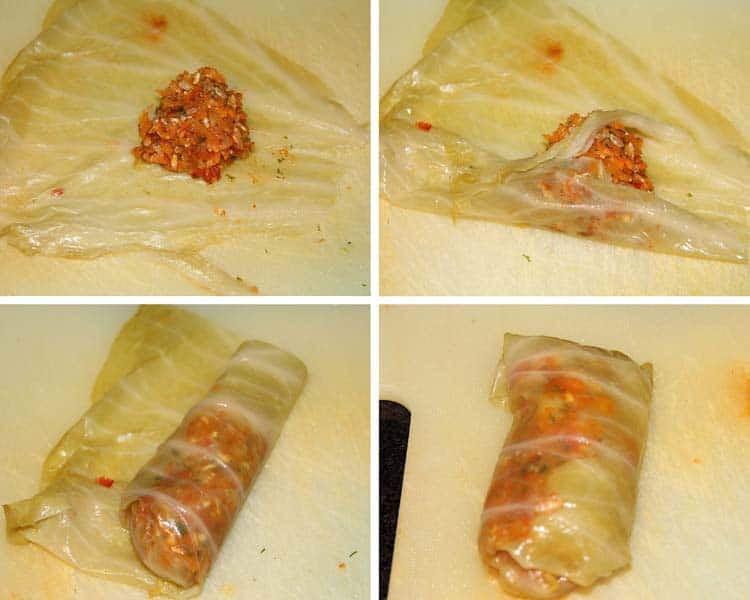 filling and rolling cabbage rolls