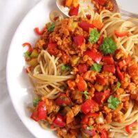 meatless spaghetti sauce on a plate