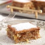 square piece of apple dessert cake with leibniz biscuits.