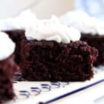 vegan coconut cream brownies topped with whipped coconut cream.