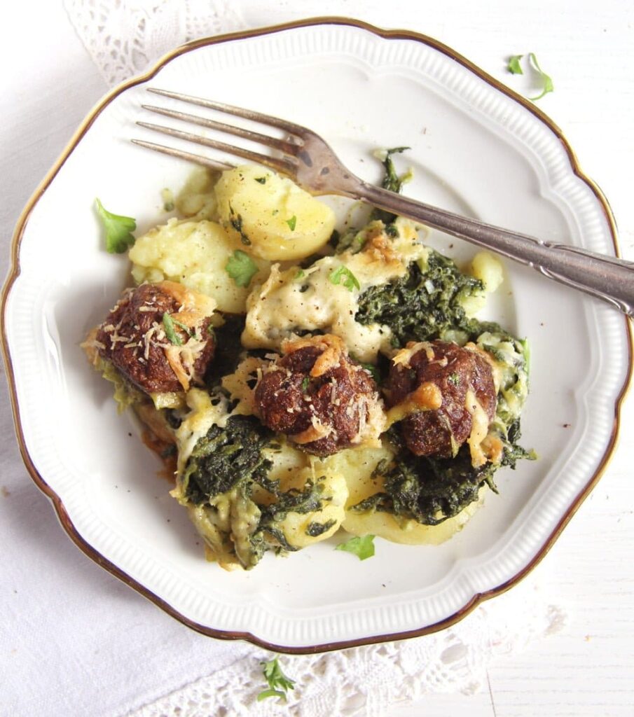 Spinach Meatball Potato Casserole