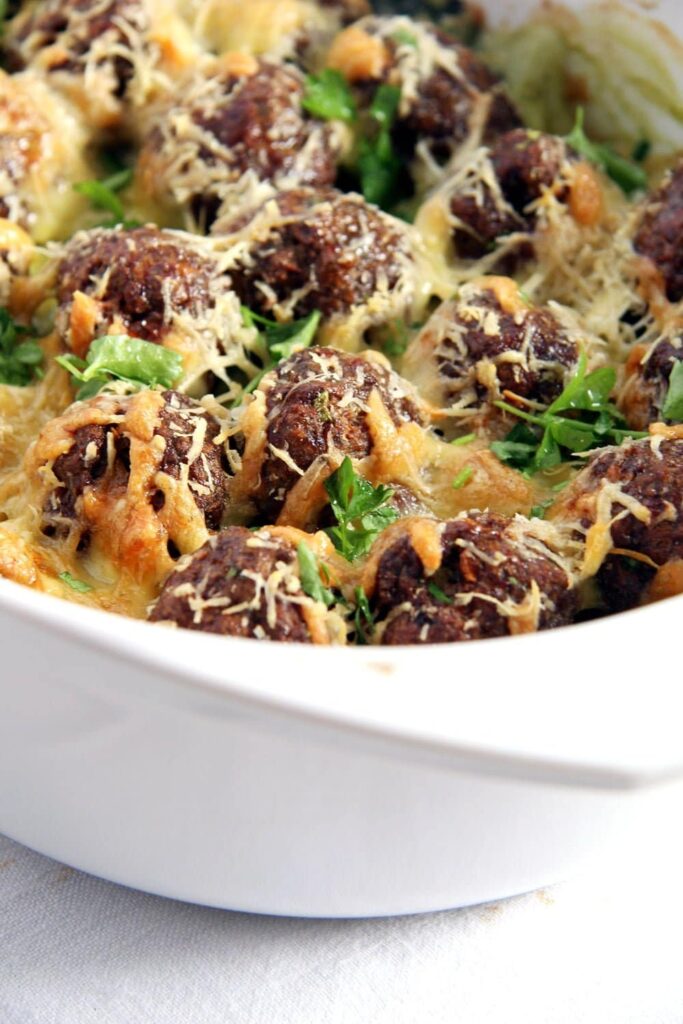 Meatball Potato Casserole With Spinach And Cheese