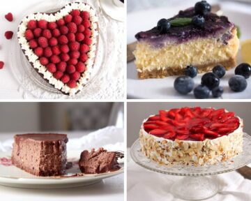 four cheesecakes for mothers day strawberry blueberry raspberry chocolate cakes
