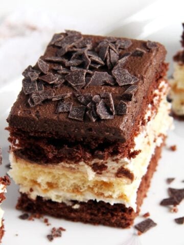 chocolate vanilla cake piece close up