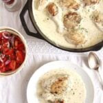 pinterest image with the title chicken in cream sauce.