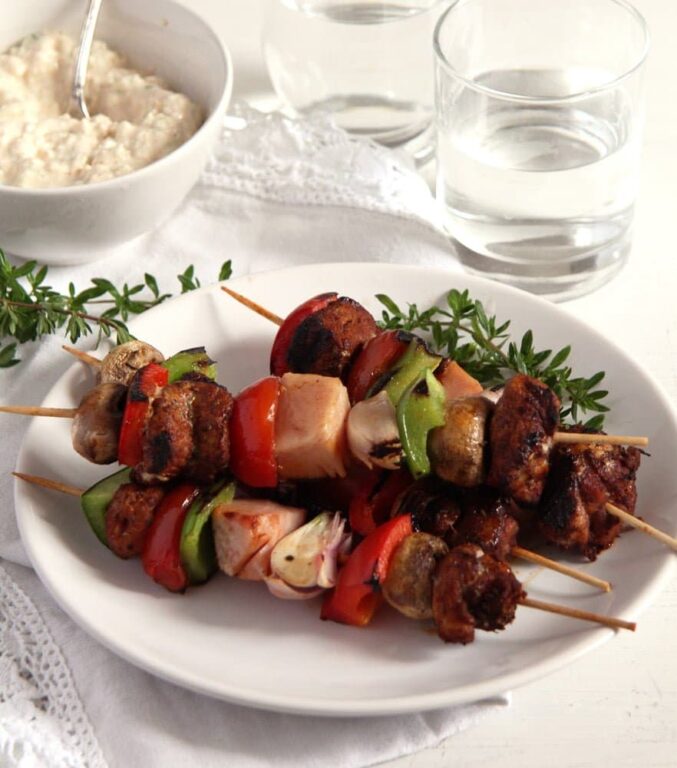 Grilled Pork Kebabs with Vegetables