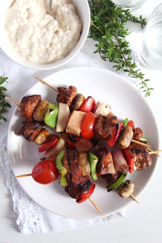 pork kebabs with vegetables