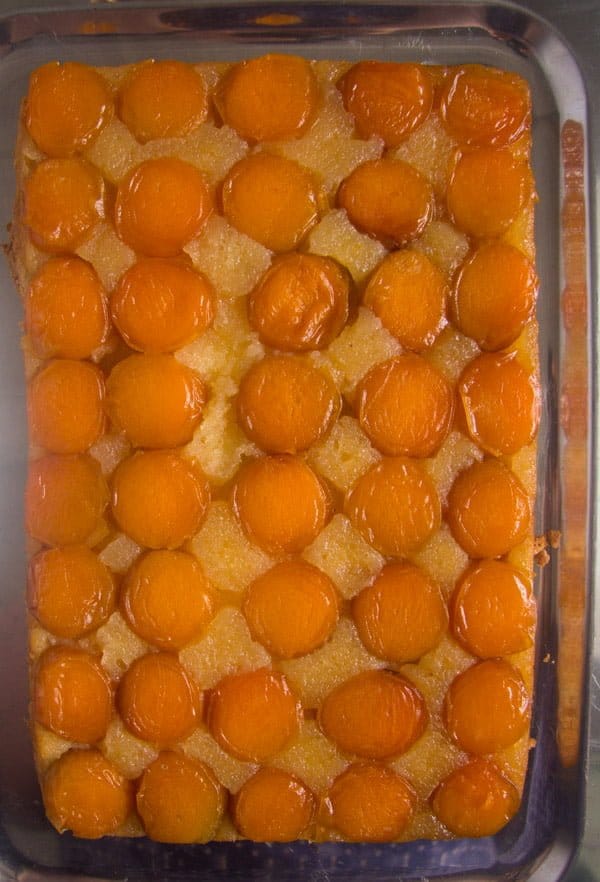 upside down apricot cake freshly baked