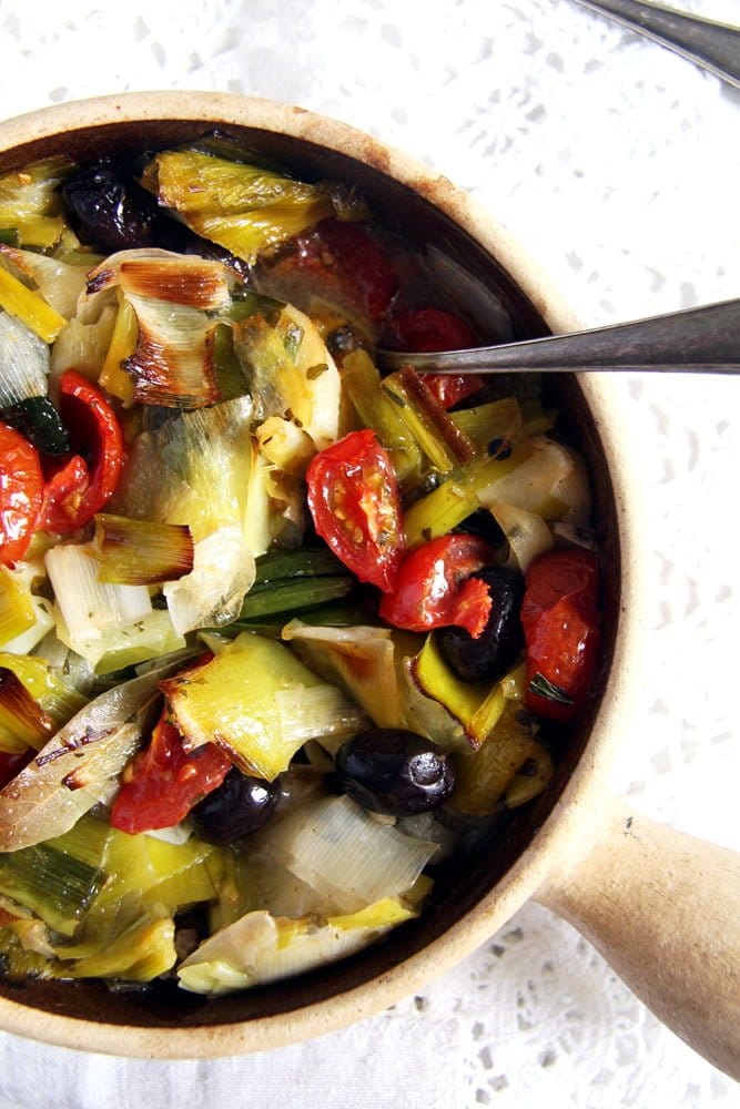 Leek and Black Olive Stew