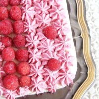 raspberry cheesecake on a vintage silver platter