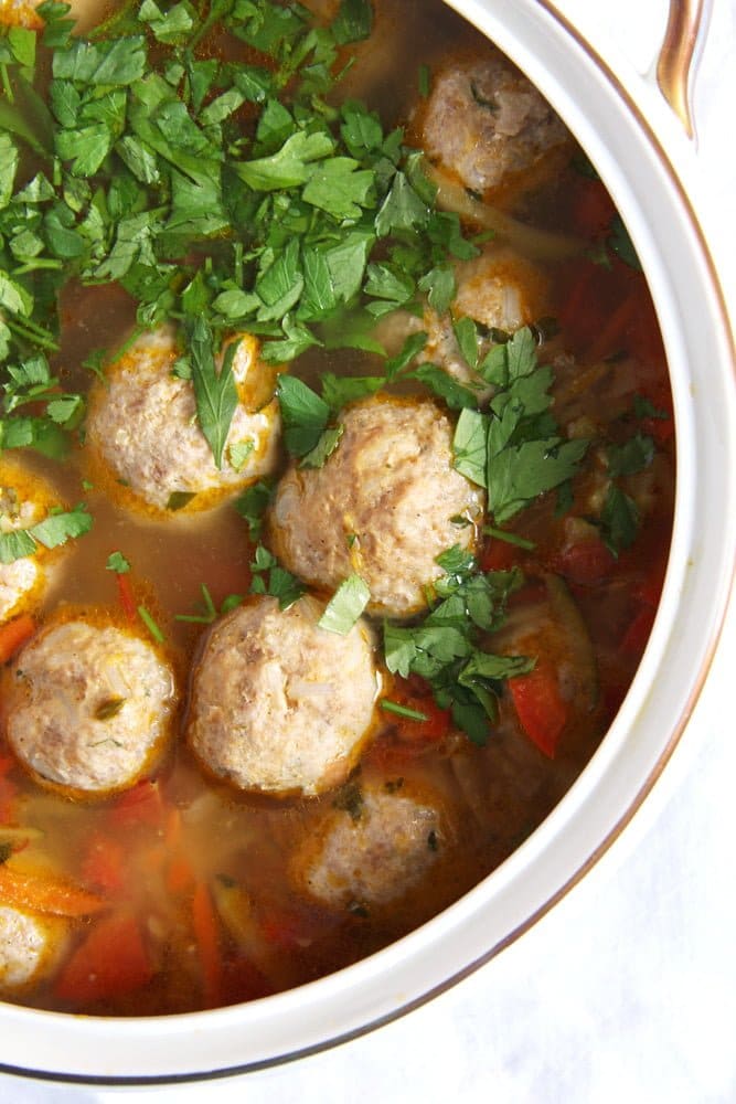 turkey meatball soup carrots peppers