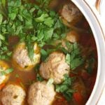 vegetable soup with meatballs pinterest image.