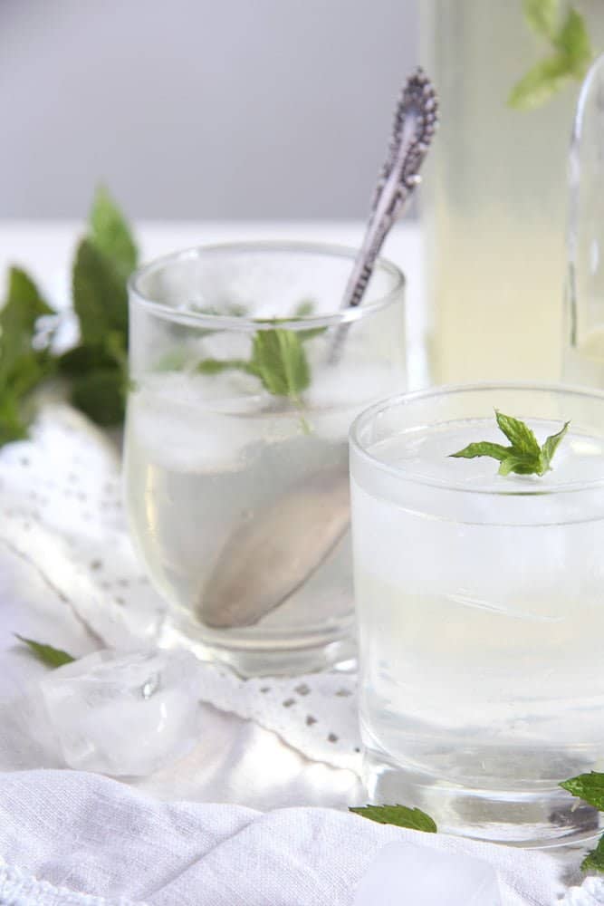 mint syrup with water and ice