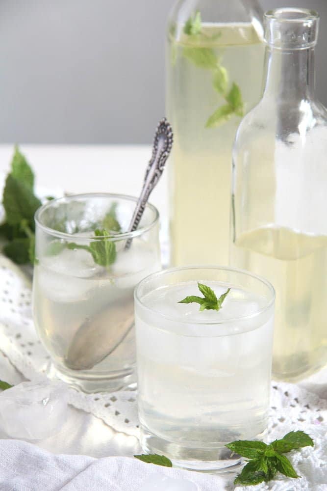 mint syrup with water and ice