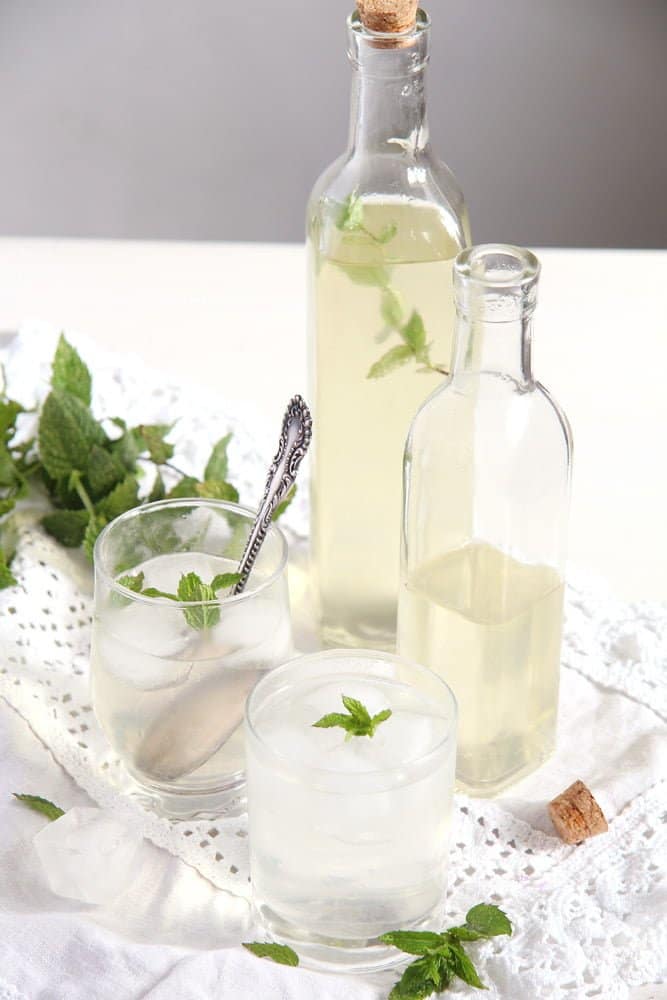 mint syrup with water and ice