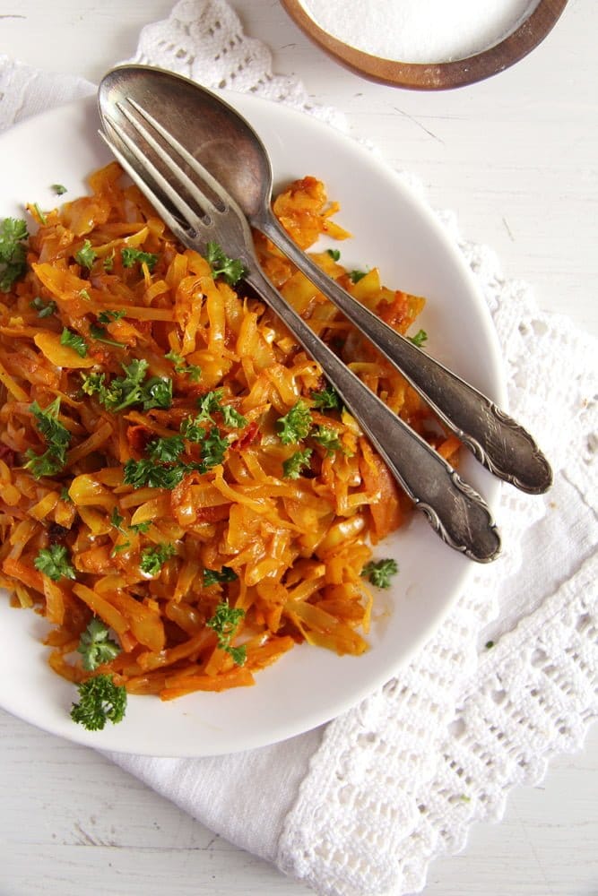 cabbage stew with turmeric and spices